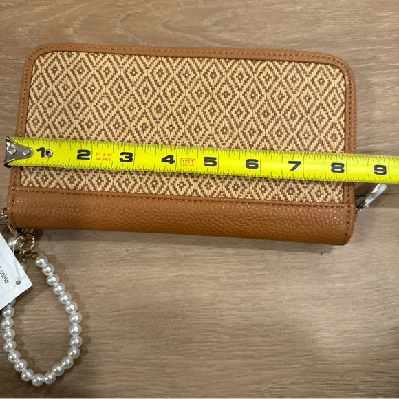 Thirty One All About The Benjamins Diamond Tan Straw Wallet Wristlet Jewell New - Picture 10 of 13